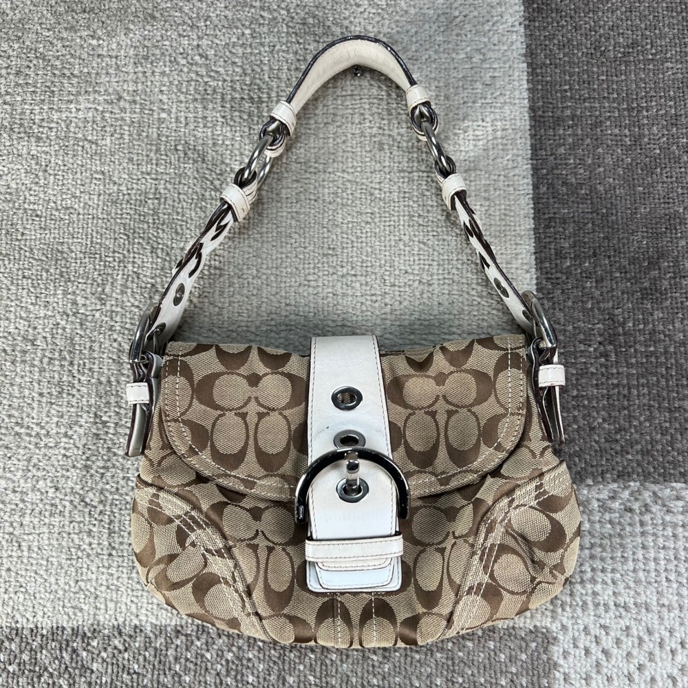 Vintage Coach Soho Canvas Buckle Flap Bag Brown White 06171 Y2K Monogram